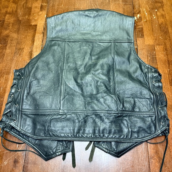 Harley Davidson Leather Vest Mens 2XL Black Lace Up Biker Motorcycle Vtg Gloves - Picture 5 of 9